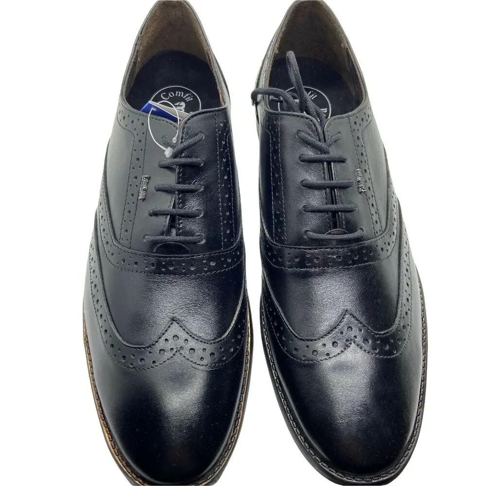 Lotus Bawa Men's Black Leather Almond Toe Lace Up Oxford Dress Shoes size 11